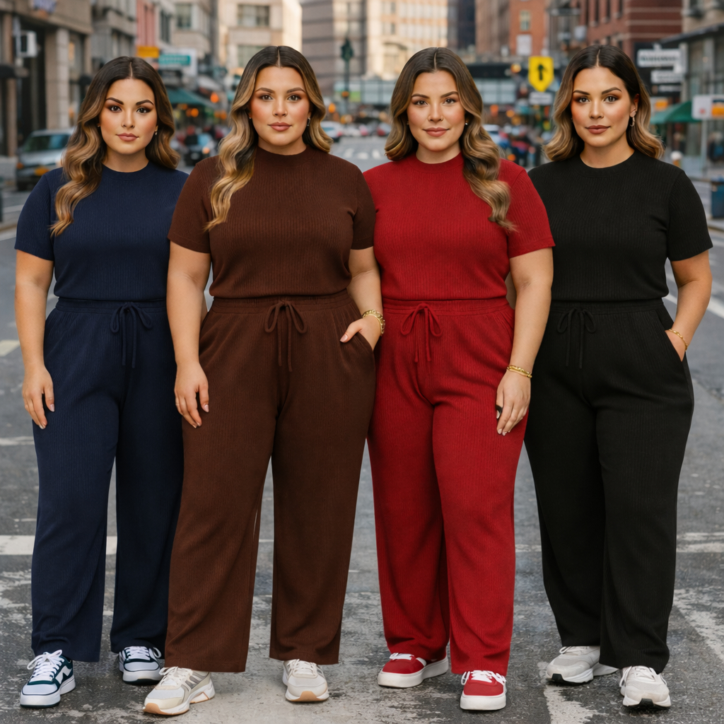 Conjunto Feminino Plus Size Elegante Calça Pantalona e Blusa de Manga Aerolook