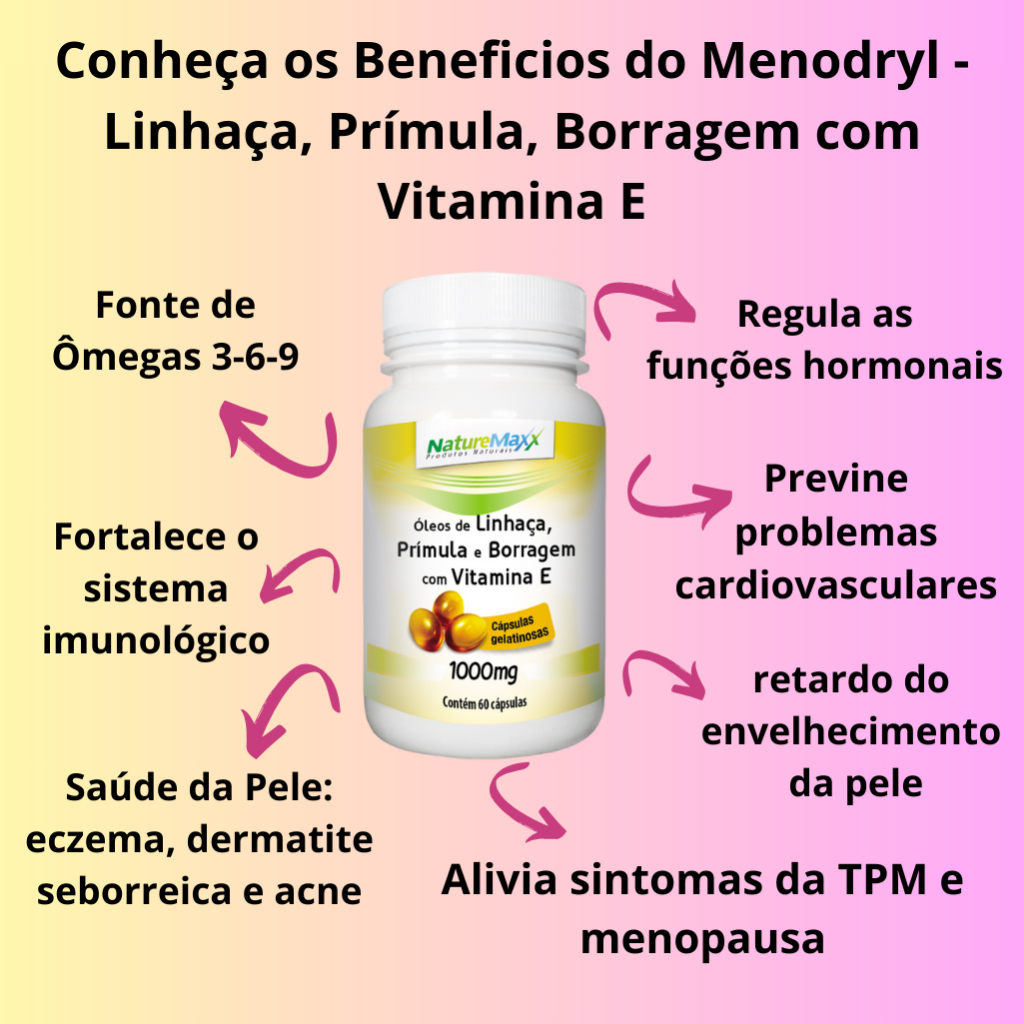 Linhaça Prímula Borragem + Vitamina E 1000mg C/60 Cápsulas - suplemento alimentar Vidacaps em Oferta na Shopee