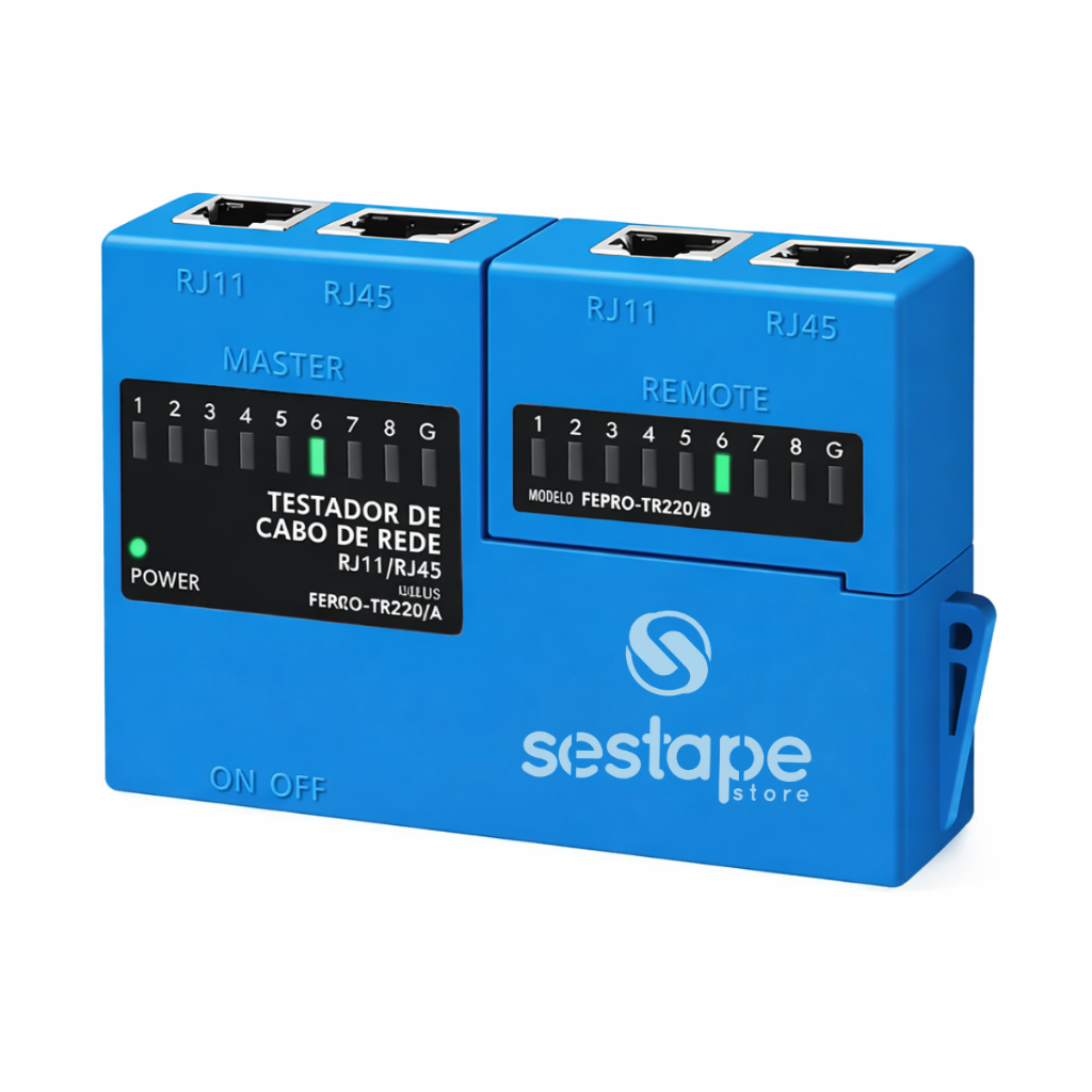 Testador de Cabos de Rede Lan RJ11 RJ45 Internet Telefonia Removível Compacto C/ LED