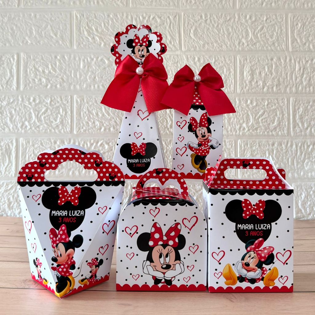 Kit Caixinhas Personalizadas Minnie Vermelha Lembrancinhas Festa Aniversário