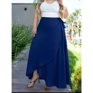 Saia Envelope Transpassada Viscolinho Plus Size Diversas Cores em Oferta na Shopee