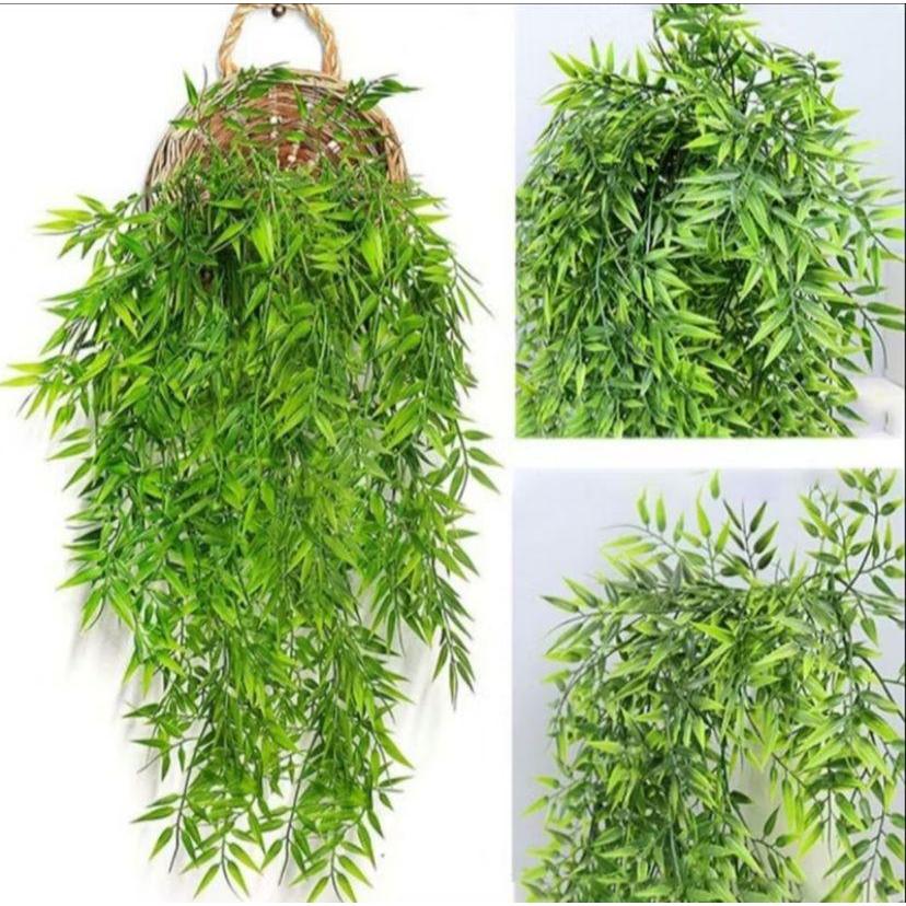 Kit 2 Pendente De Bambu Planta Artificial Folhas De Bambu Caída Decorativa