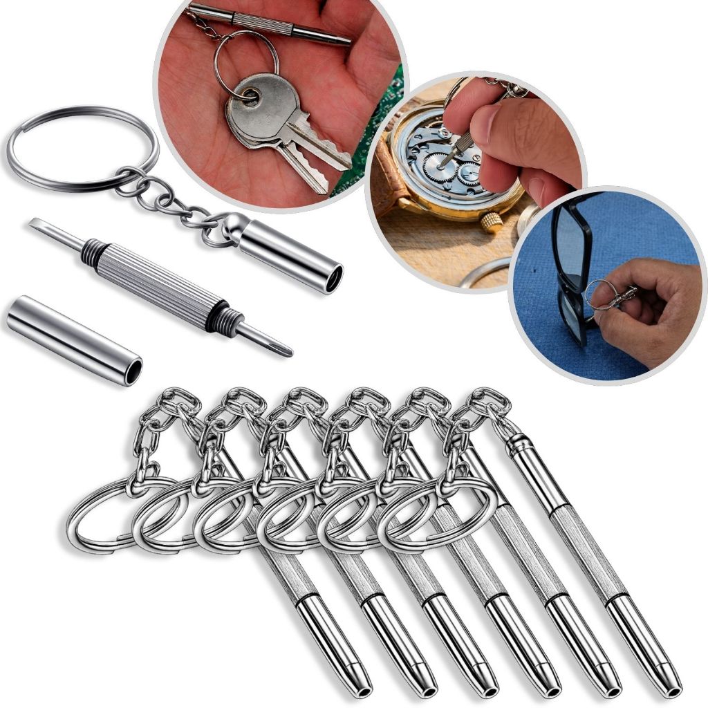 Kit 10 Chaveiro Multifuncional 3 em 1 Mini Chave De Fenda Philips  Sextavado Boca pra Pequeno Ajuste