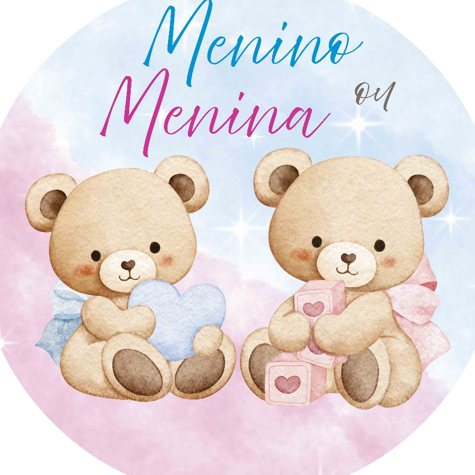 PAINEL REDONDO 50X50/TEMA CHA REVELAÇÃO/MENINO OU MENINA/URSINHO/ACOMPANHA BASE MDF E HASTE FLEXIVÉL