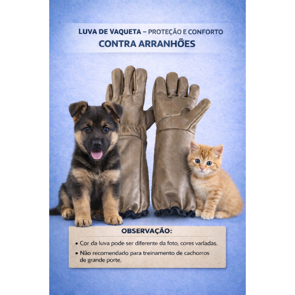 Luva de Proteção Anti Arranhão Mordida Animal Pet Gato Filhote Cachorro Cão Cães Couro Vaqueta Cano Longo em Oferta na Shopee