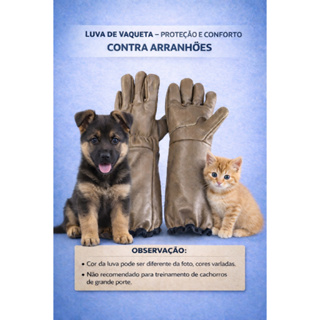 Luva de Proteção Anti Arranhão Mordida Animal Pet Gato Filhote Cachorro Cão Cães Couro Vaqueta Cano Longo em Oferta na Shopee