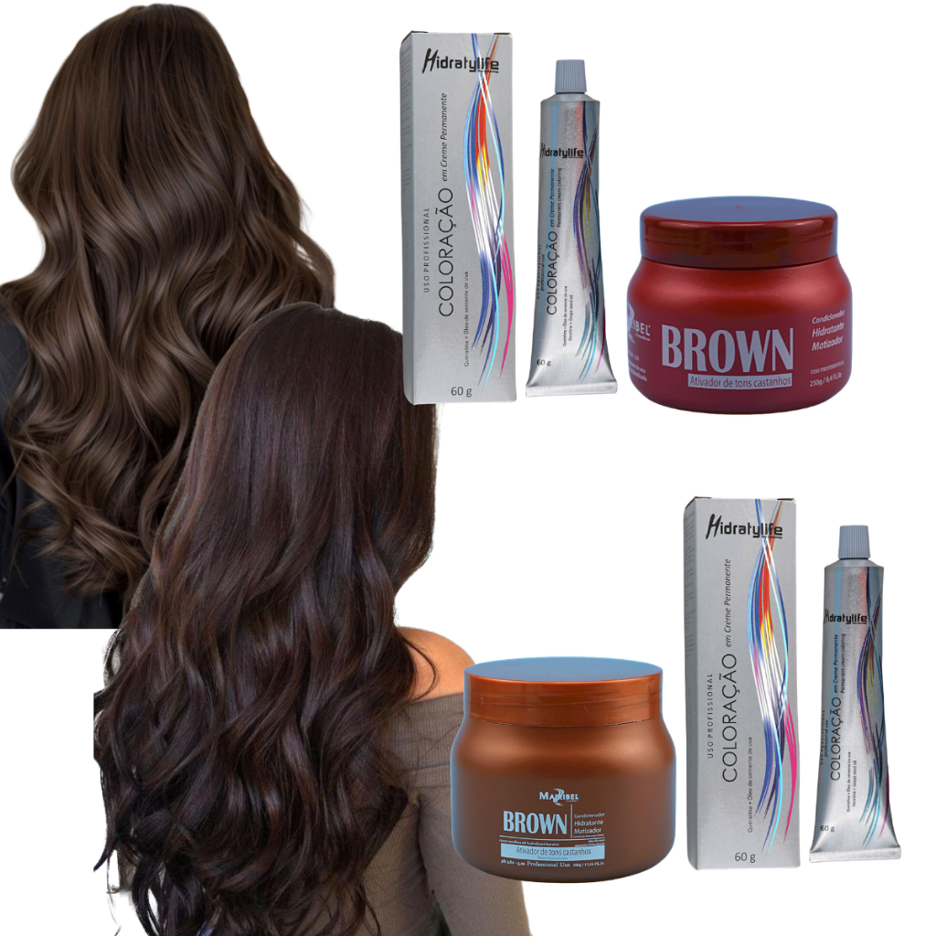 Kit Tinta Mairibel 4.7 Castanho Marrom Médio + Matizador Brown | Brilho e Manutenção