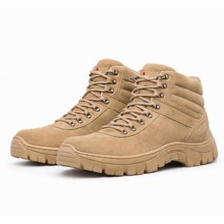 Bota Militar Masculina Couro Areia Cano Curto Alta Durabilidade Confortável