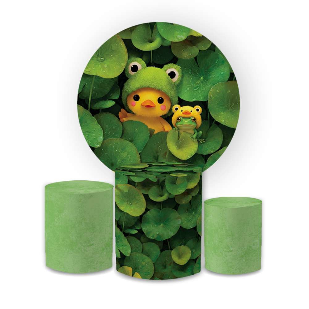 Capa Painel Redondo + Trio Cilindro Kit Decoração Festa Infantil Patinho Sapo Cute Animalzinho Fofos