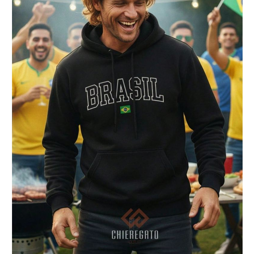 Moletom Blusa de Frio Com Capuz BRASIL BLACK Inverno Moletom Feminino Masculino Canguru