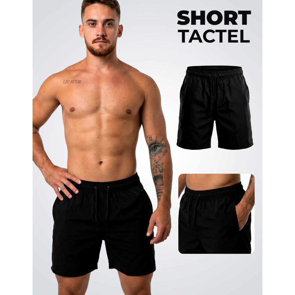Short Tactel Elastano Praia Academia Lazer 3 Bolsos Barmuda Mauricinho Piscina Tamanho P ao G3 Verão