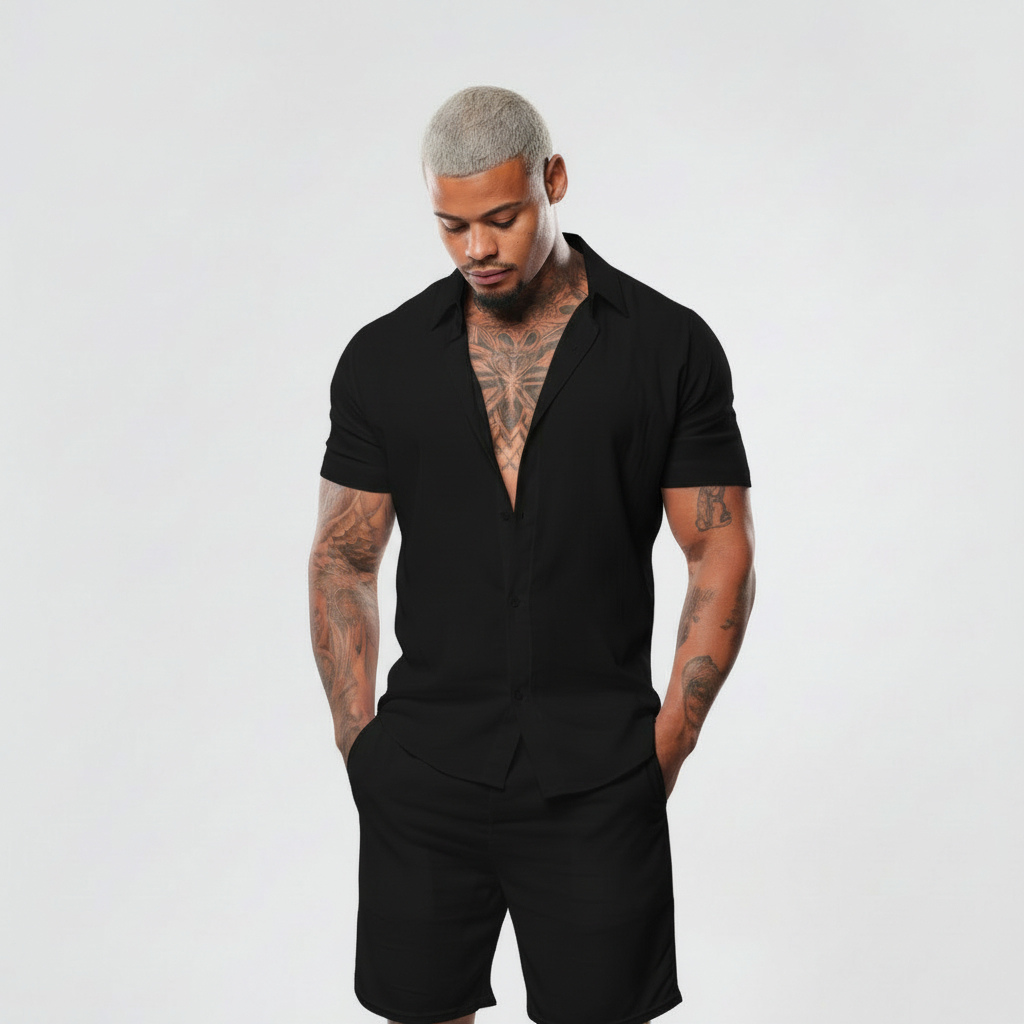 Conjunto Camisa de Botão e short Masculino Liso em Viscose em Oferta na Shopee