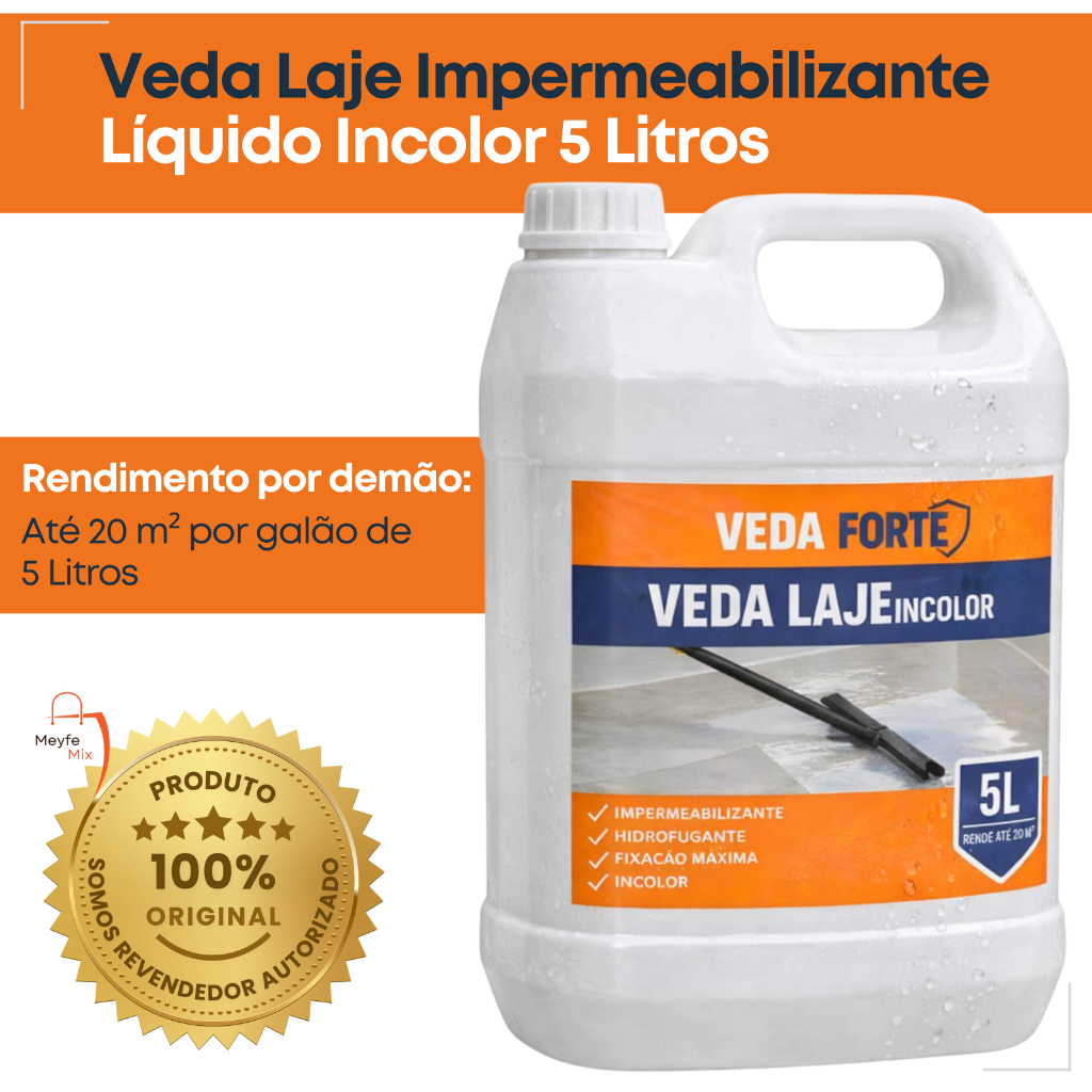 Veda Laje Líquido Incolor 5 L Impermeabilizante Alta Cobertura Hidrofugante Anti Mofo