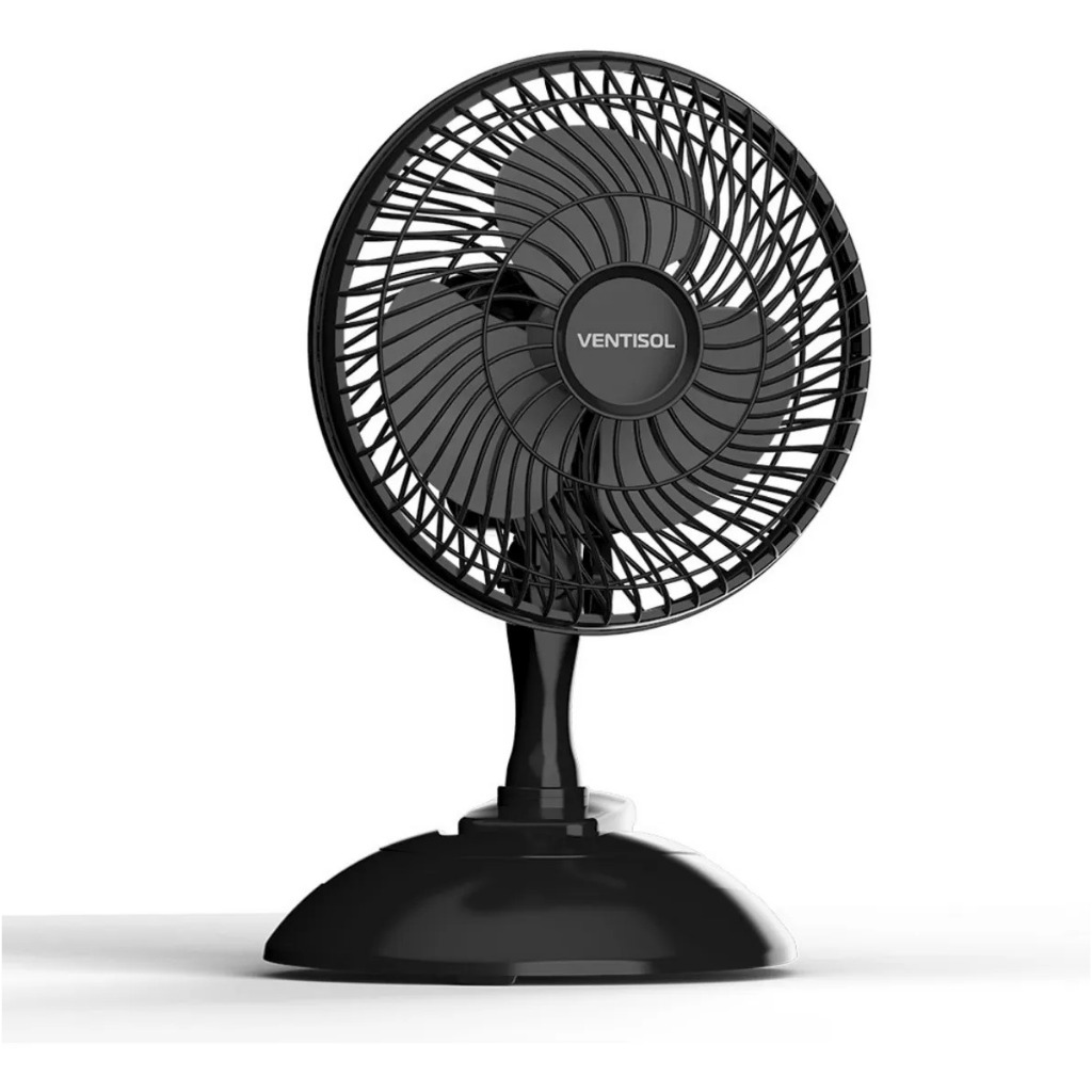 Micro Mini Ventilador de Mesa Ventsol 20cm 3 Pás Preto Silencioso