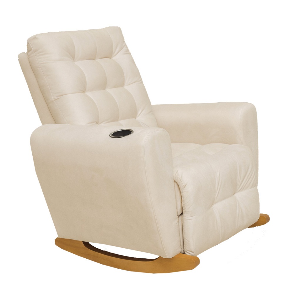 Detalhes do Poltrona de Amamentação Cecília com Balanço Suave e Puff Brinde Premium Confortável Luxo Quarto de Bebê Suede Bege Clar