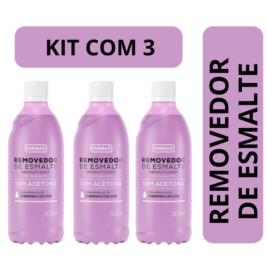 Kit 3 Removedores de Esmalte Farmax UVA 500ml - Sem Acetona | Profissional Nail Designer