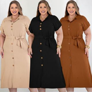 Vestido Feminino Plus Size Midi Chemise Dunas com Cinto e Fenda Lateral - Do G2 ao G3 Pronta Entrega em Oferta na Shopee