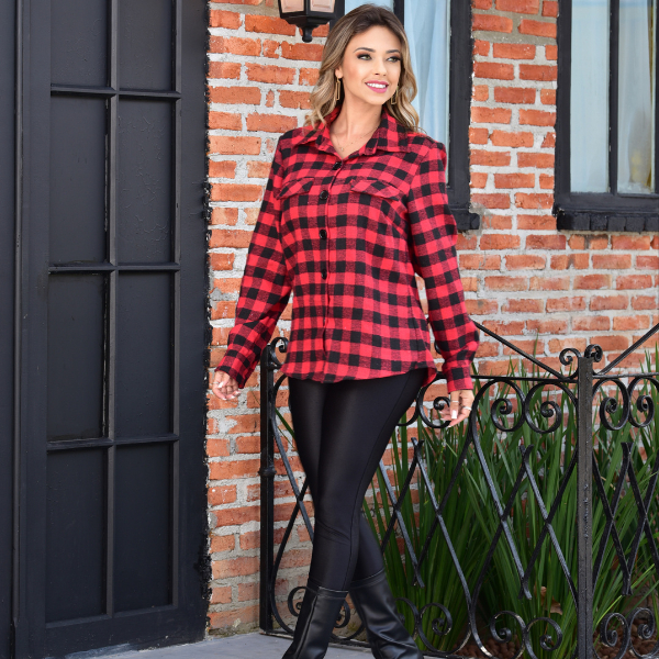 Camisa Xadrez Manga Longa Flanelada Com Botões Clássica Inverno Festa Junina