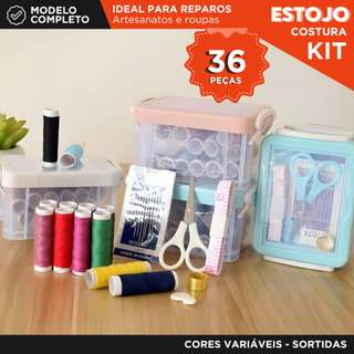 Kit Costura Completo 36 Peças com Estojo Organizador Portátil, Linhas, Agulhas e Tesouras - MAZZAL
