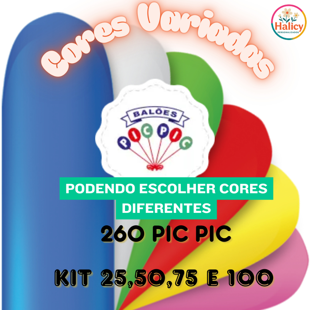 Kit Bexiga Balão Espaguete Canudo Amarração 260 Pic Pic Liso Latex Colorido