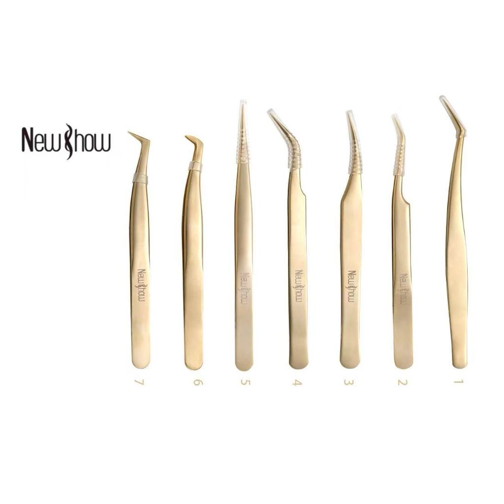New Show Pinça para Extensão de Cílios Curva e Reta/Superfície Dourada Brilhante-Alta Precisão-DAGUAN em Oferta na Shopee