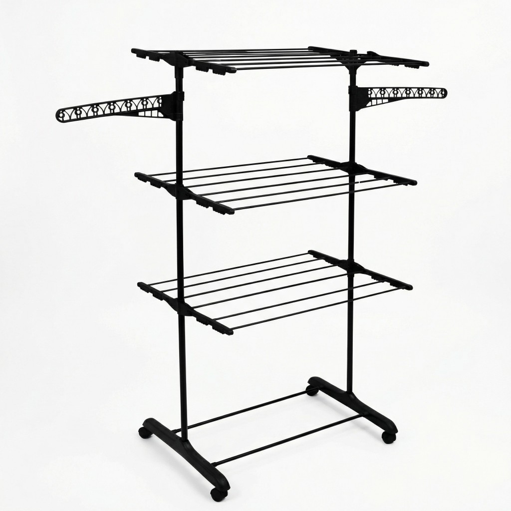 Varal De Chão De Roupas 3 Andares Dobrável Grande 4 Rodas