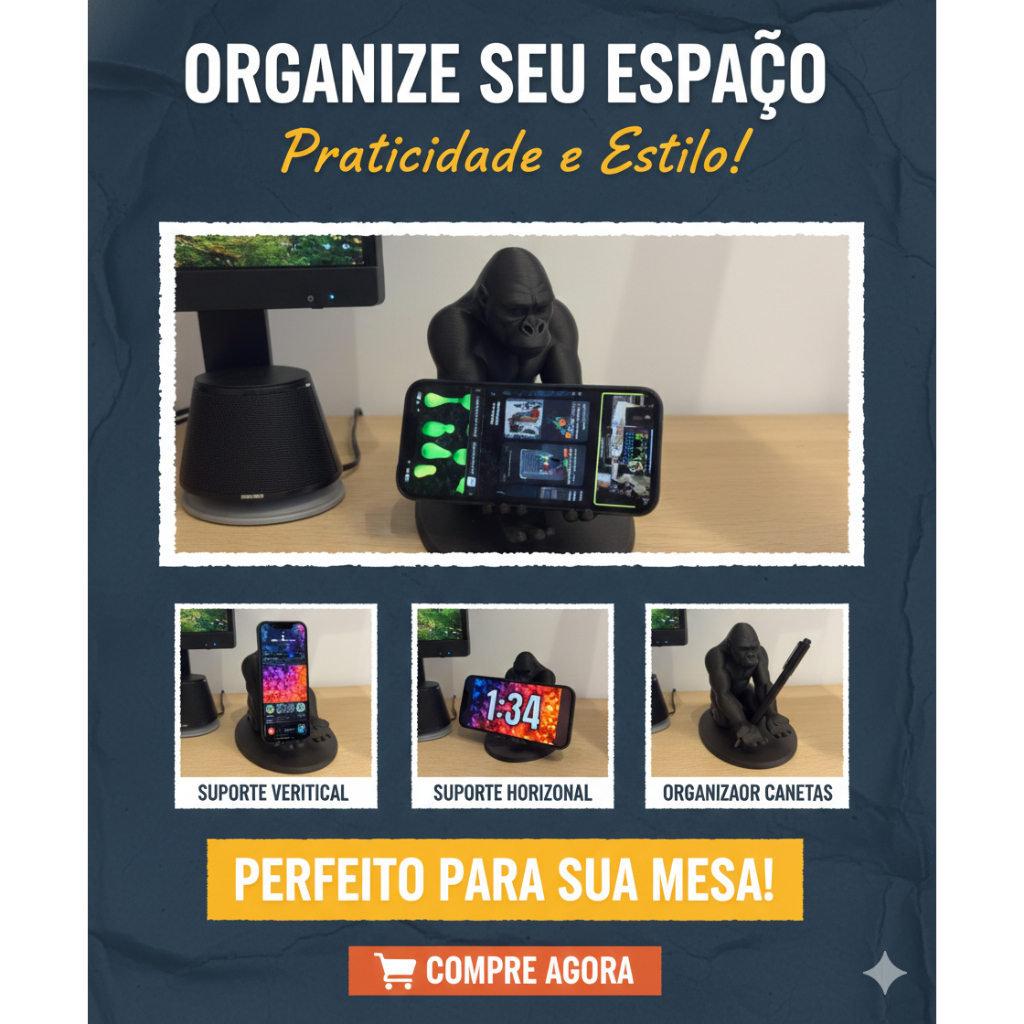 Suporte de Mesa Gorila para Celular - Decoração Geek Impressão 3D