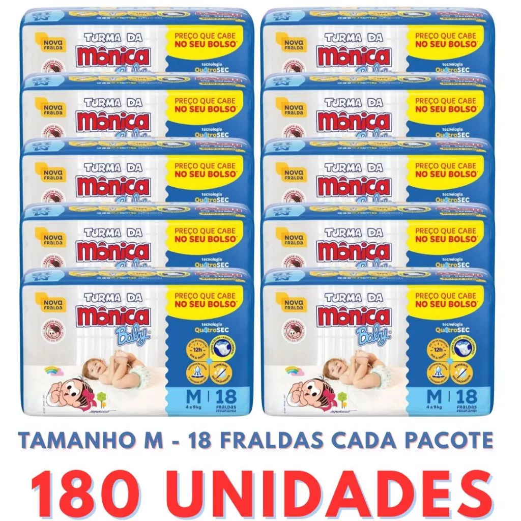 Fralda Descartável Turma da Mônica 10 Pacotes + Lenço Umedecido + Sabonete Bebê em Oferta na Shopee