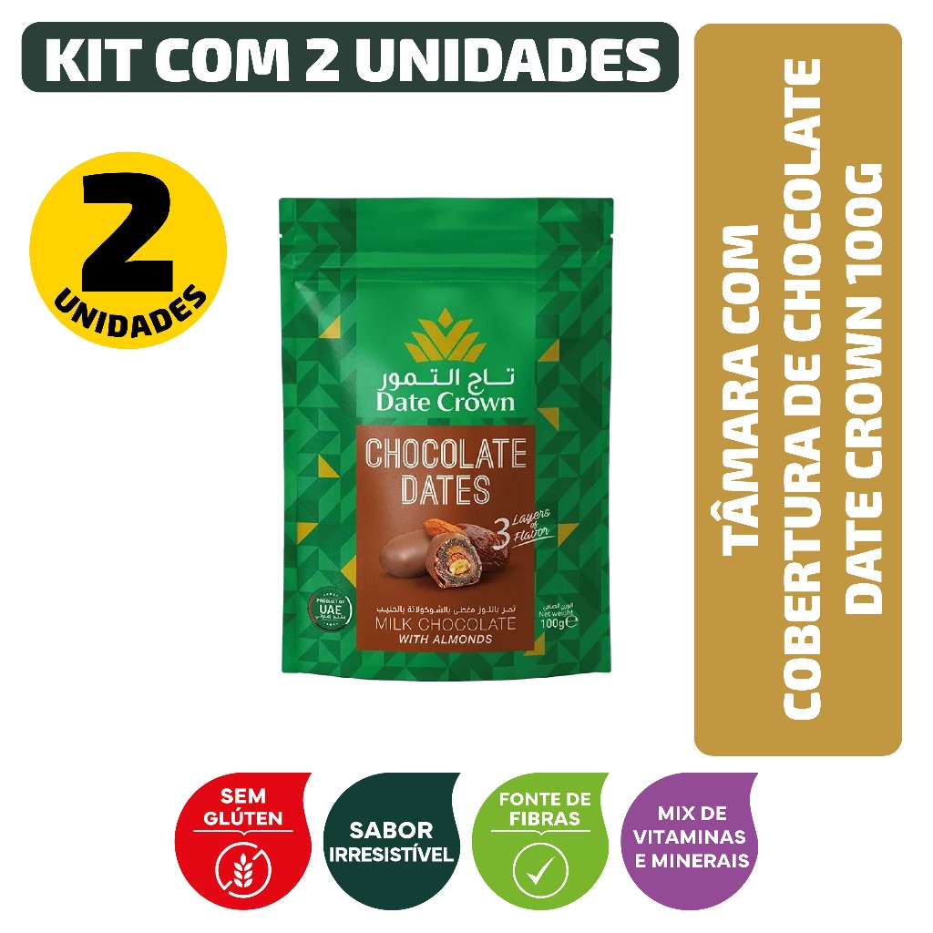 Kit Tâmara Com Cobertura De Chocolate Date Crown 100G - 2 Unidades