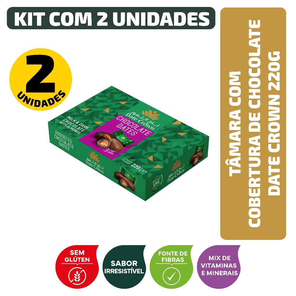Kit Tâmara Com Cobertura De Chocolate Date Crown 220G - 2 Unidades em Oferta na Shopee