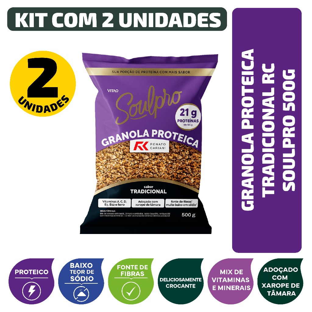 Kit Granola Proteica Tradicional RC Soulpro 500G - 2 Unidades em Oferta na Shopee