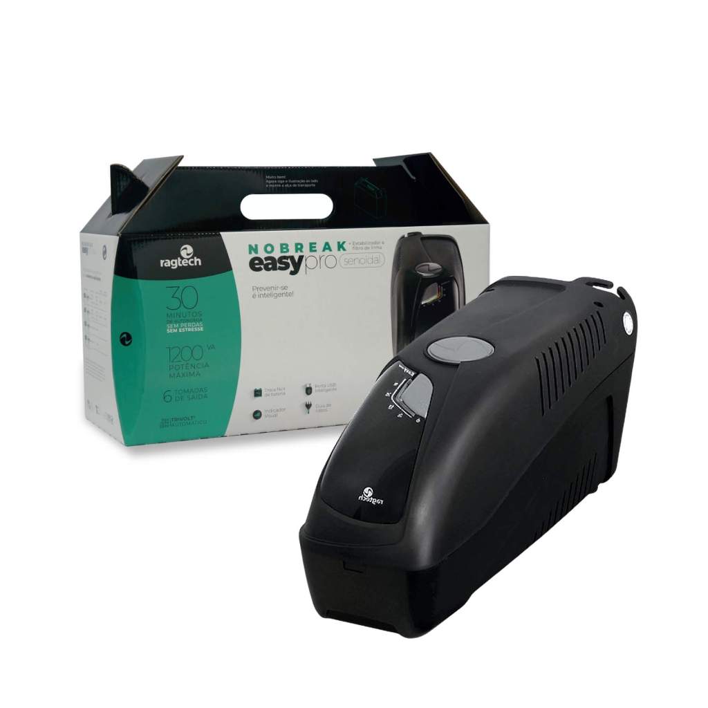 Nobreak Ragtech 1200VA USB 20NEP4162 Easy Pro Senoidal Trivolt Proteção p/ Eletrônicos Contra Queda