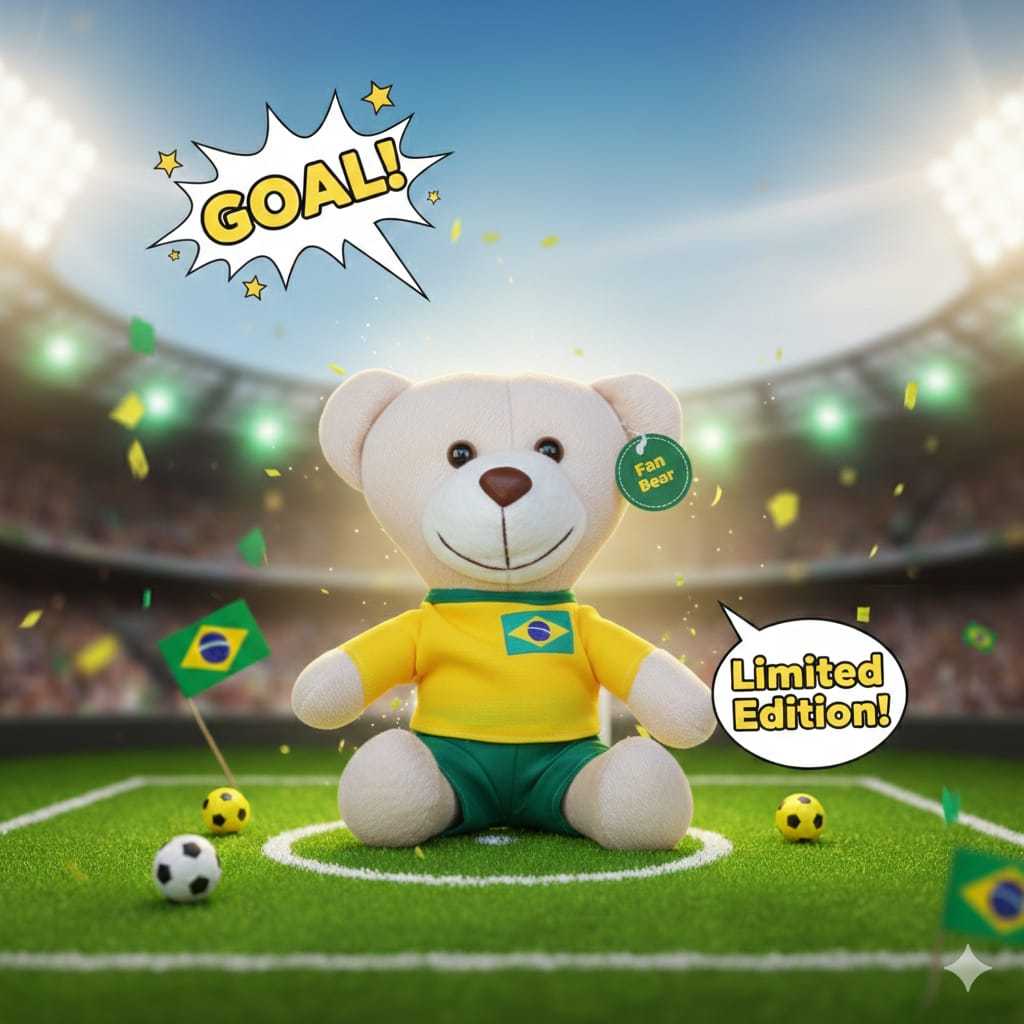 ⚽🐻 Urso Ted da Copa do Mundo – Edição Especial Torcedor do Brasil Mascote Copa do Mundo 2026! 🇧🇷
