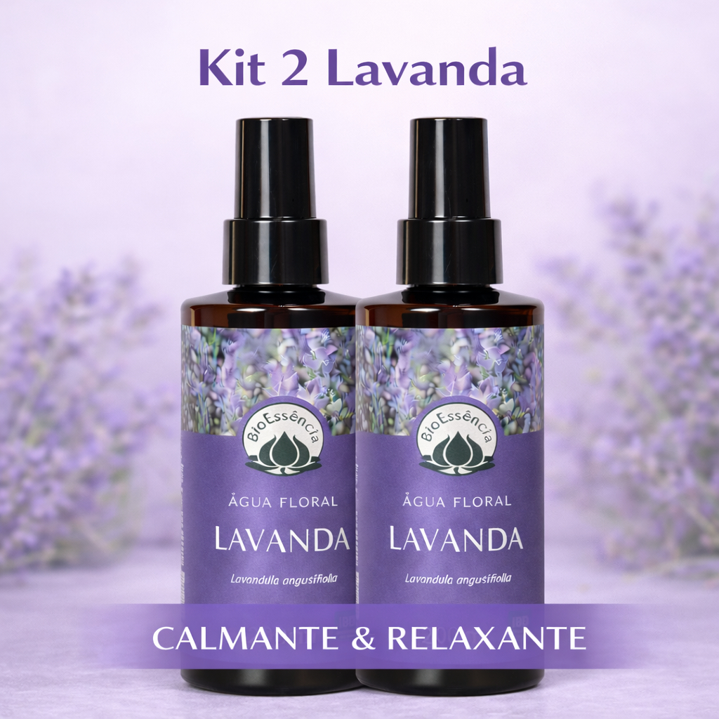 Kit 2 Água Floral Lavanda Hidrolato Ambiente Bioessencia 200ml Calmante Natural para Pele e Ambiente