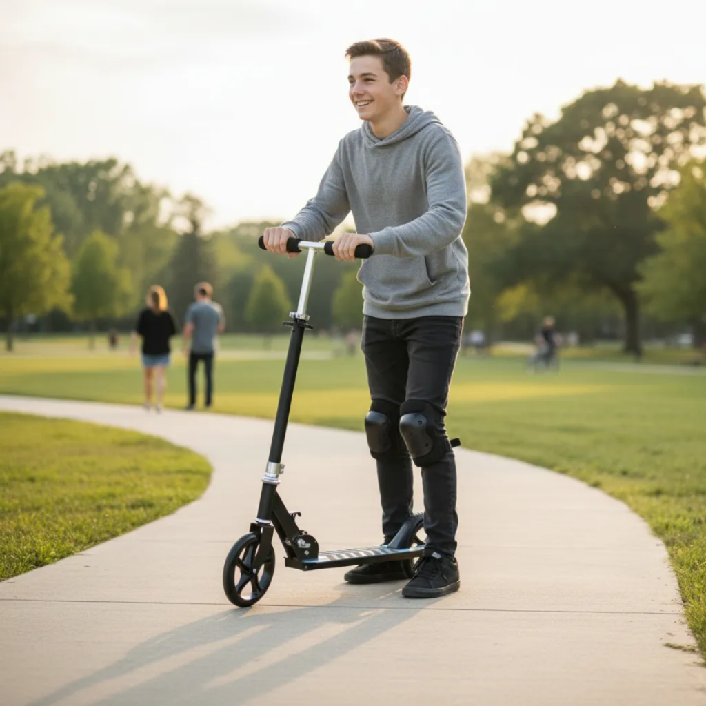 Patinete Infantil Preto 2 Rodas Grandes 200mm Suporta 100kg Alta Resistência Certificado Inmetro