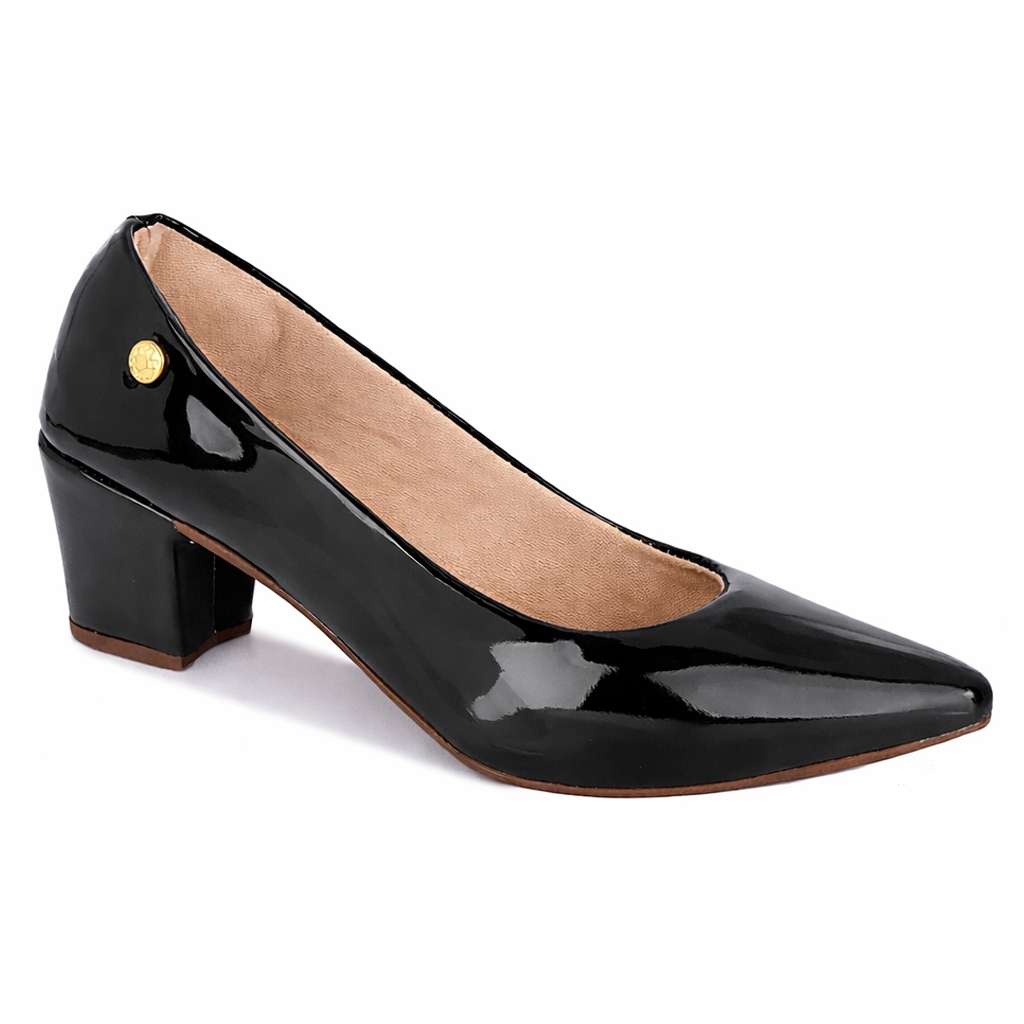 Scarpin Feminino Clássico Verniz Salto Médio Trabalho Confortável Bico Fino Social Elegante
