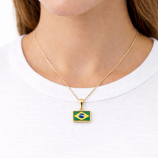 Colar Veneziana Com Bandeira do Brasil Semijoia Ouro 18k Ou Prata 925 em Oferta na Shopee