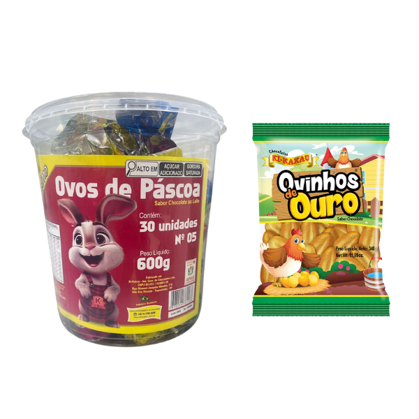 Kit 1 Pote C/30 Ovinhos + 1 Pacote Ovinhos De Ouro 340g Kikakau Pascoa