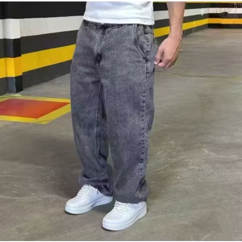 Calça Balão Reta Jeans Masculina Bag Boca Larga Streetwear