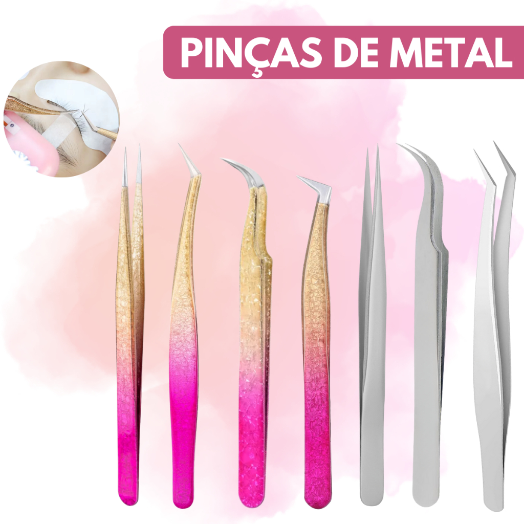 Pinça De Cílios Prata Gradiente Aço Inoxidável Não Magnética Extensão - Escolha Seu Kit