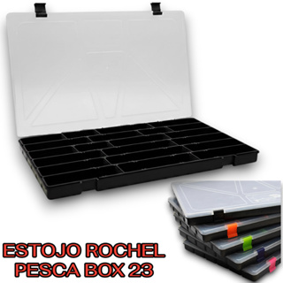 Estojo Rochel Pesca Caixa De Iscas Box 23 Preto Tampa Transparente 22 Div e Divisorias e Travas Coloridas em Oferta na Shopee