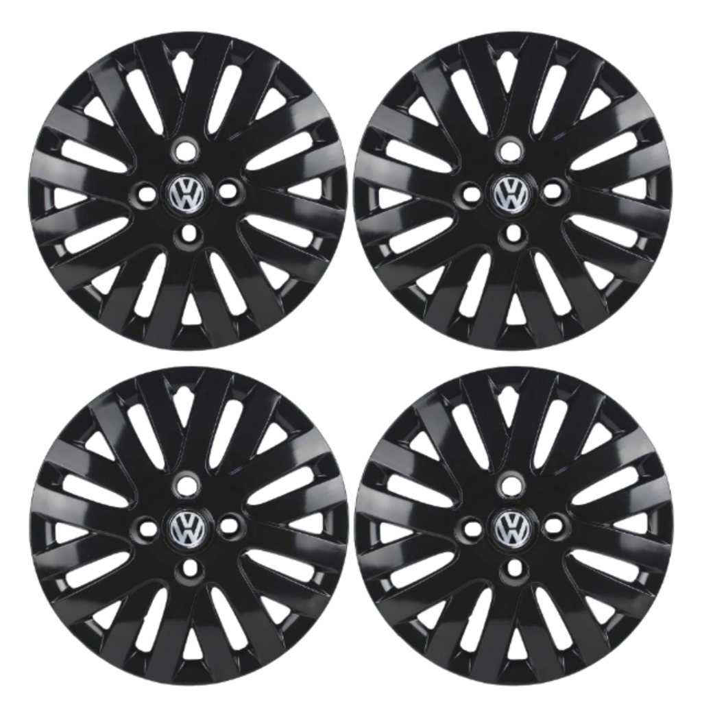 Jogo 4 Calota Aro 14 Gol Voyage Saveiro G5 2009 2010 2011 2012 Preta Antiperda Volkswagen Emblema