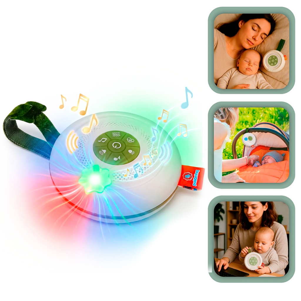 Máquina de Ruído Branco Som do Aconchego Polibrinq Música, Luz e Relaxamento para Bebês em Oferta na Shopee