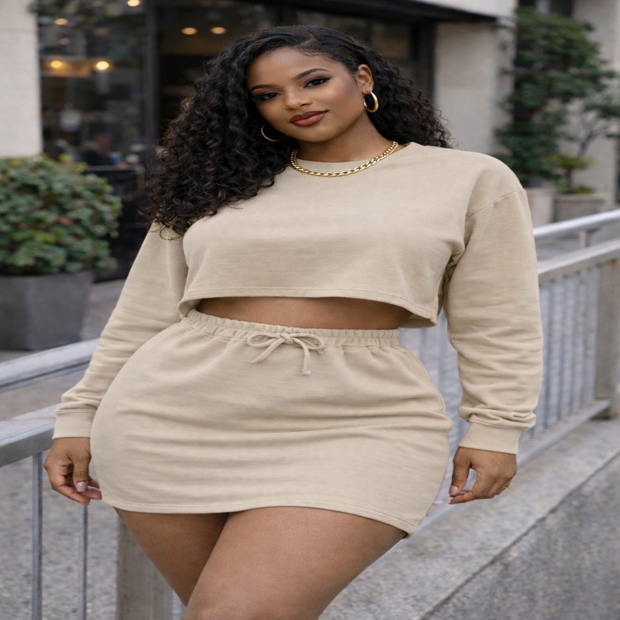 Conjunto Babado Look Feminino Cropped Manga Longa + Saia Gringa