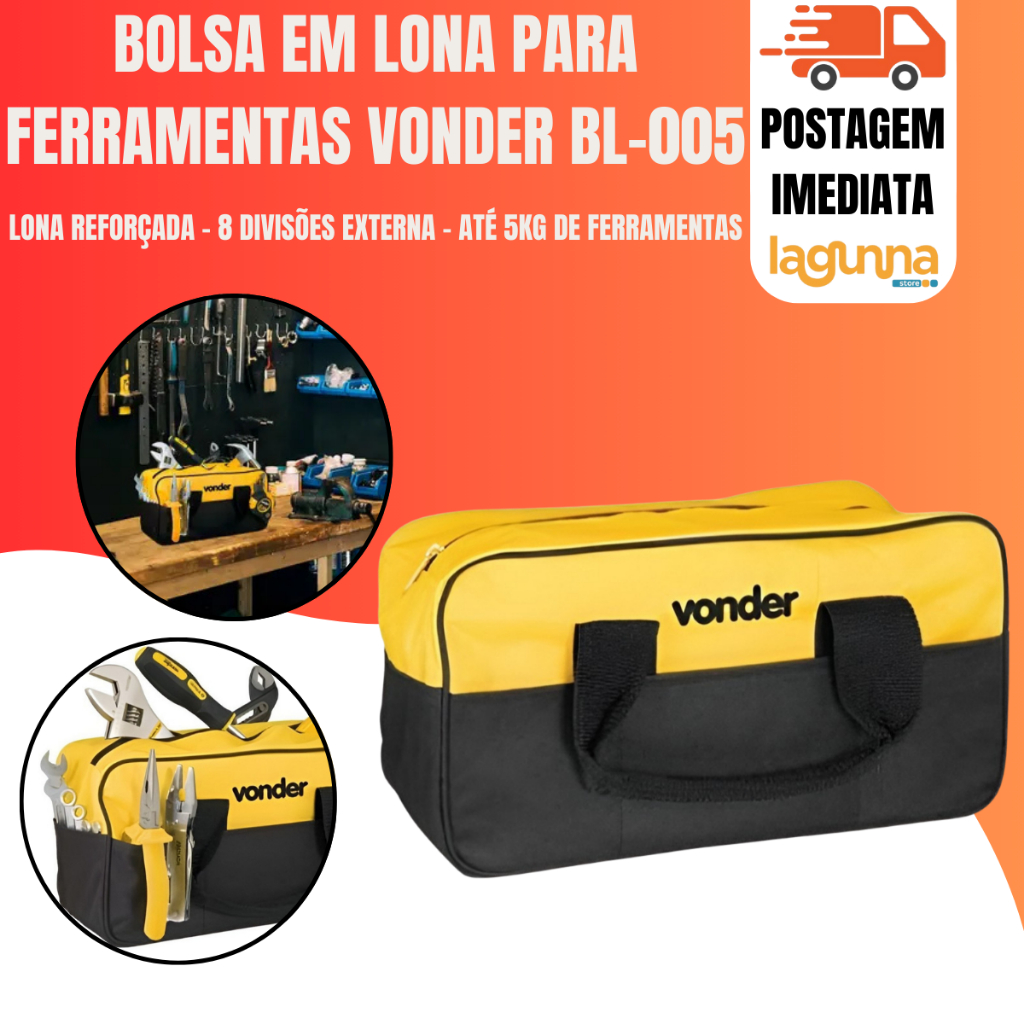 Bolsa Em Lona Para Ferramentas Vonder BL-005 Com 8 Divisões Externa Resistente em Oferta na Shopee