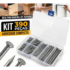 Kit Jogo De Pregos De Aço Com Caixa Organizadora 390 Peças Tamanhos Variados 15mm a 70mm Para Madeira