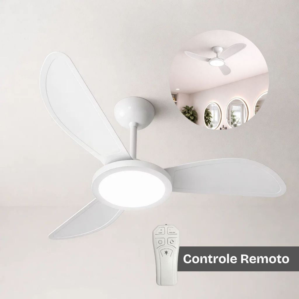 Ventilador de Teto 220V com Controle Remoto LED 3 Pás 130W Econômico
