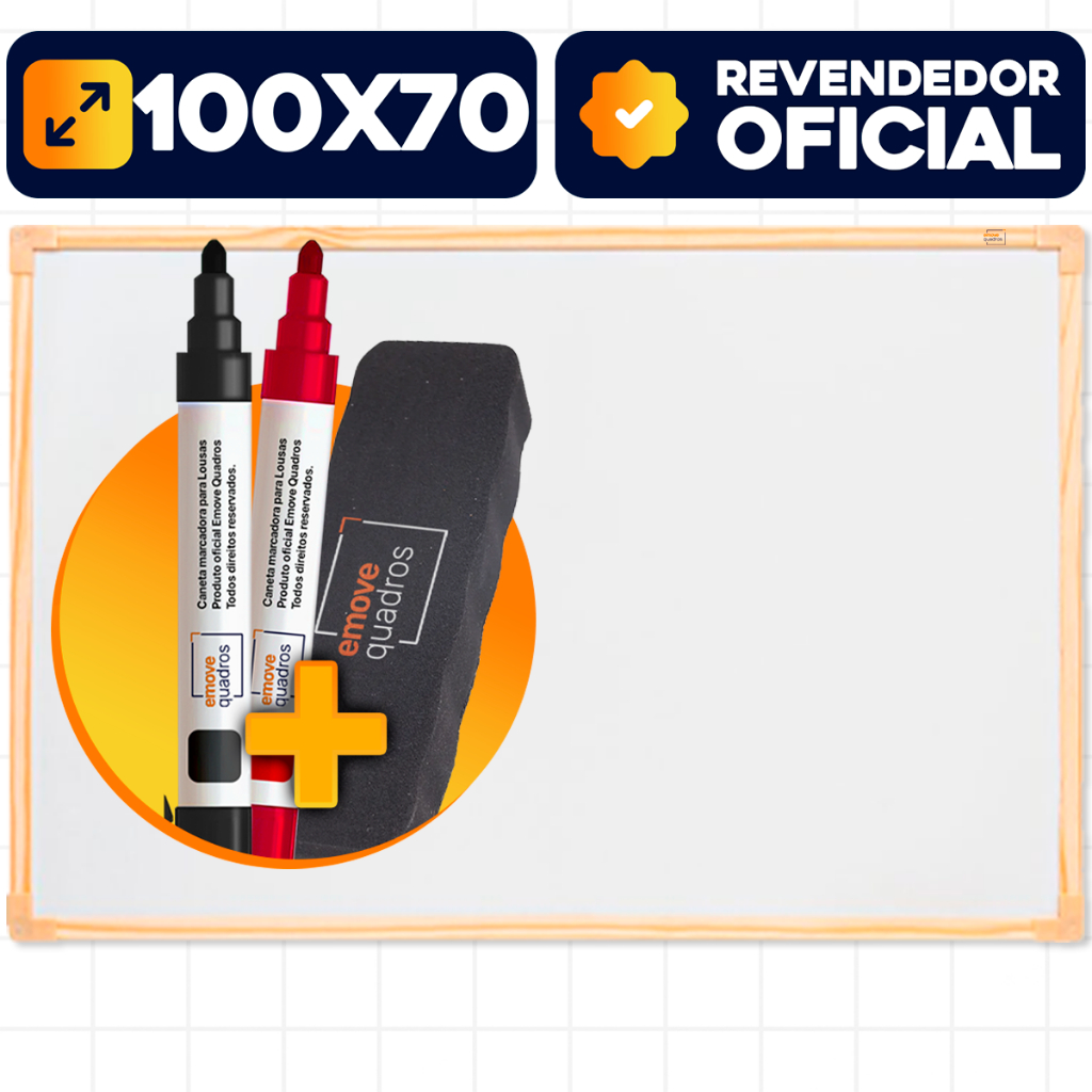 Lousa Branca 100x70cm Stalo Quadro Para Escrever Planejamento Anotações Escolar Soft Madeira + 2 Canetas Apagador