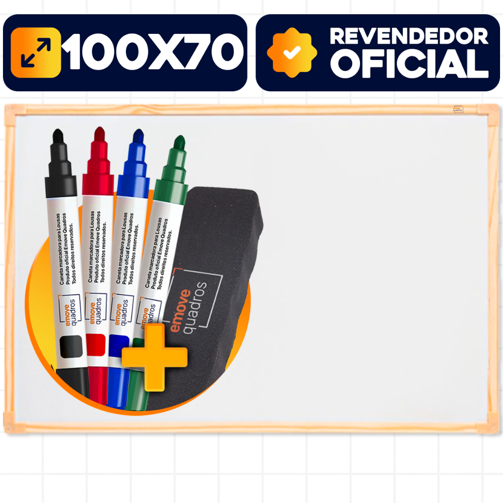 Lousa Quadro Branco 100x70 Madeira + 4 Canetas + 1 Apagador Para Planejamento Escola Escritório em Oferta na Shopee