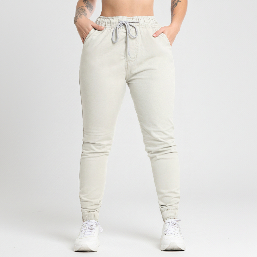 Calça Jogger Feminina Elastano e Punho Sarja e Jeans de Qualidade Confortável Estilo Blogueira